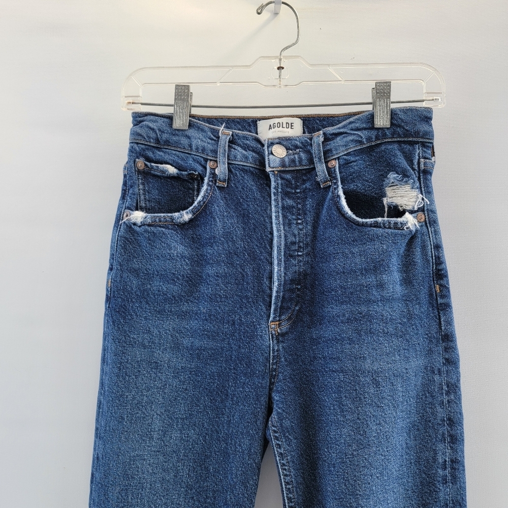 Agolde Riley Distressed Jeans Size 26 Blue Medium Wash Minimalist Designer Denim - Picture 3 of 16